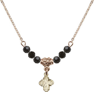 18" Hamilton Gold Plated Necklace with 4mm Jet Crystal Beads featuring a 14kt Gold Filled 4-Way Medal.