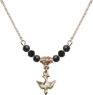 18" Hamilton Gold Plated Necklace with 4mm Jet Crystal Beads featuring a 14kt Gold Filled Holy Spirit Medal.