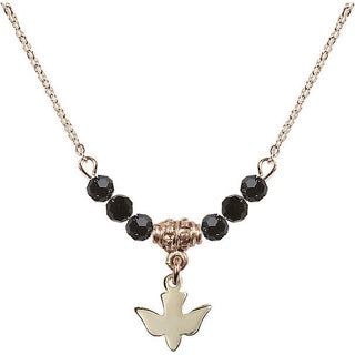 18" Hamilton Gold Plated Necklace with 4mm Jet Crystal Beads featuring a 14kt Gold Filled Holy Spirit Medal.