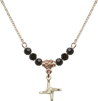 18" Hamilton Gold Plated Necklace with 4mm Jet Crystal Beads featuring a 14kt Gold Filled Saint Brigid Cross Medal.