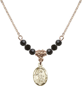 18" Hamilton Gold Plated Necklace with 4mm Jet Crystal Beads featuring a 14kt Gold Filled Guardian Angel Medal.
