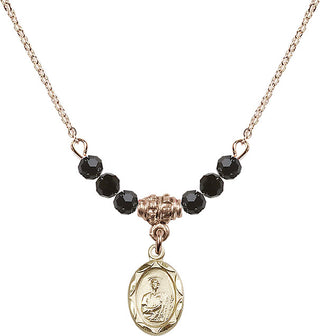 18" Hamilton Gold Plated Necklace with 4mm Jet Crystal Beads featuring a 14kt Gold Filled Saint Jude Medal.