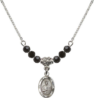 18" Rhodium Plated Necklace with 4mm Jet Crystal Beads featuring a Sterling Silver Saint Jude Medal.