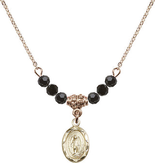 18" Hamilton Gold Plated Necklace with 4mm Jet Crystal Beads featuring a 14kt Gold Filled Miraculous Medal.