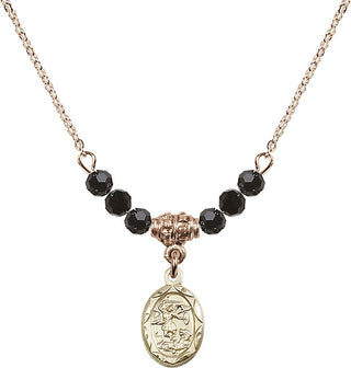 18" Hamilton Gold Plated Necklace with 4mm Jet Crystal Beads featuring a 14kt Gold Filled Saint Michael the Archangel Medal.