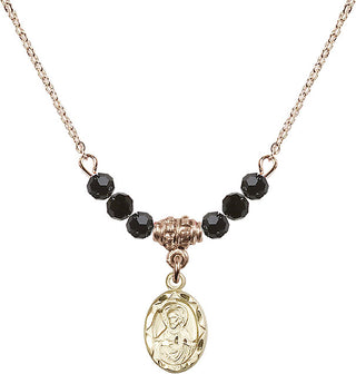 18" Hamilton Gold Plated Necklace with 4mm Jet Crystal Beads featuring a 14kt Gold Filled Scapular Medal.