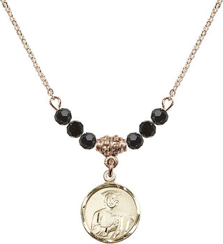 18" Hamilton Gold Plated Necklace with 4mm Jet Crystal Beads featuring a 14kt Gold Filled Saint Jude Medal. Engraved Catholic Saint Jewelry