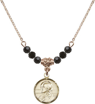 18" Hamilton Gold Plated Necklace with 4mm Jet Crystal Beads featuring a 14kt Gold Filled Scapular Medal.
