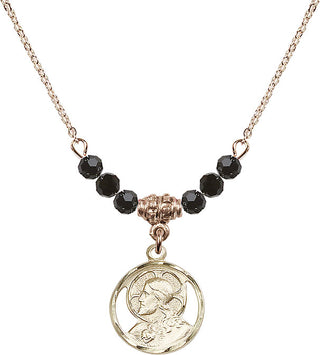 18" Hamilton Gold Plated Necklace with 4mm Jet Crystal Beads featuring a 14kt Gold Filled Scapular Medal.