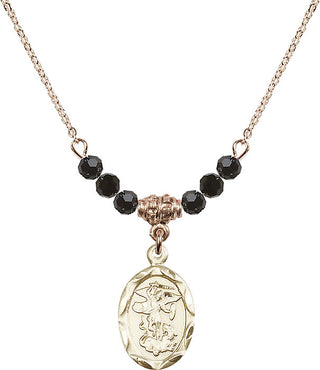 18" Hamilton Gold Plated Necklace with 4mm Jet Crystal Beads featuring a 14kt Gold Filled Saint Michael the Archangel Medal.