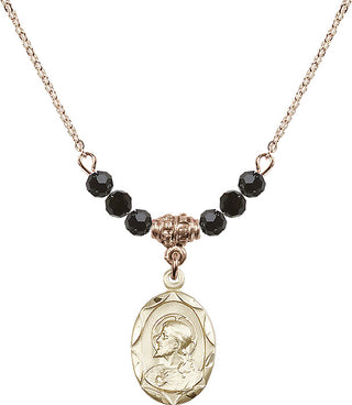 18" Hamilton Gold Plated Necklace with 4mm Jet Crystal Beads featuring a 14kt Gold Filled Scapular Medal.