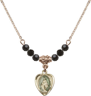 18" Hamilton Gold Plated Necklace with 4mm Jet Crystal Beads featuring a 14kt Gold Filled Miraculous Medal.