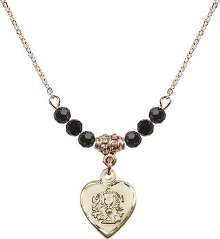18" Hamilton Gold Plated Necklace with 4mm Jet Crystal Beads featuring a 14kt Gold Filled Heart / Communion Medal.