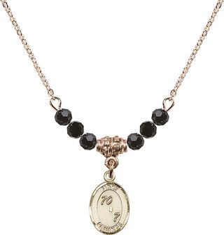 18" Hamilton Gold Plated Necklace with 4mm Jet Crystal Beads featuring a 14kt Gold Filled First Penance Medal.