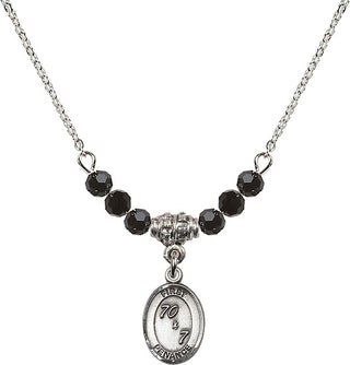 18" Rhodium Plated Necklace with 4mm Jet Crystal Beads featuring a Sterling Silver First Penance Medal.