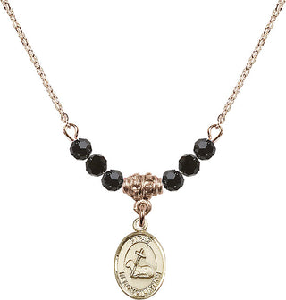 18" Hamilton Gold Plated Necklace with 4mm Jet Crystal Beads featuring a 14kt Gold Filled First Reconciliation Medal.