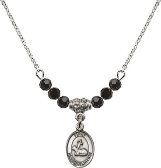 18" Rhodium Plated Necklace with 4mm Jet Crystal Beads featuring a Sterling Silver First Reconciliation Medal.