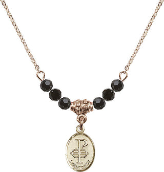 18" Hamilton Gold Plated Necklace with 4mm Jet Crystal Beads featuring a 14kt Gold Filled Matrimony Medal.