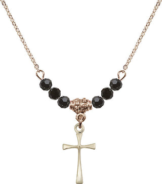 18" Hamilton Gold Plated Necklace with 4mm Jet Crystal Beads featuring a 14kt Gold Filled Maltese Cross Medal.