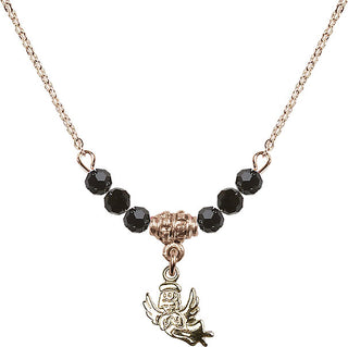 18" Hamilton Gold Plated Necklace with 4mm Jet Crystal Beads featuring a 14kt Gold Filled Guardian Angel Medal.
