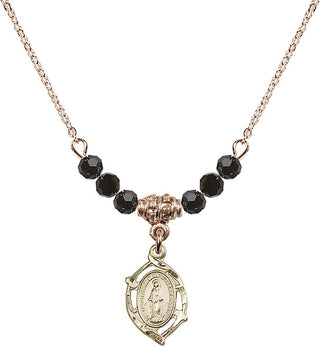 18" Hamilton Gold Plated Necklace with 4mm Jet Crystal Beads featuring a 14kt Gold Filled Miraculous Medal.