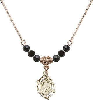 18" Hamilton Gold Plated Necklace with 4mm Jet Crystal Beads featuring a 14kt Gold Filled Guardian Angel Medal.