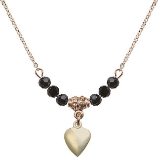 18" Hamilton Gold Plated Necklace with 4mm Jet Crystal Beads featuring a 14kt Gold Filled Heart Medal.