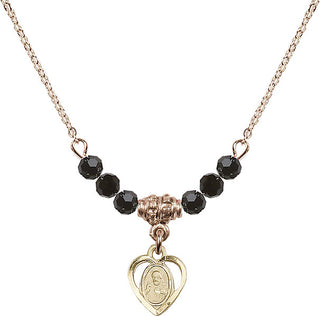 18" Hamilton Gold Plated Necklace with 4mm Jet Crystal Beads featuring a 14kt Gold Filled Scapular Medal.
