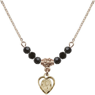 18" Hamilton Gold Plated Necklace with 4mm Jet Crystal Beads featuring a 14kt Gold Filled Saint Jude Medal. Engraved Catholic Saint Jewelry