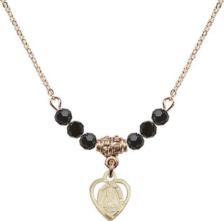 18" Hamilton Gold Plated Necklace with 4mm Jet Crystal Beads featuring a 14kt Gold Filled Infant Medal. Engraved Catholic Saint Jewelry
