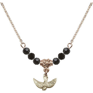 18" Hamilton Gold Plated Necklace with 4mm Jet Crystal Beads featuring a 14kt Gold Filled Holy Spirit Medal.