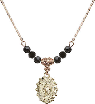18" Hamilton Gold Plated Necklace with 4mm Jet Crystal Beads featuring a 14kt Gold Filled Miraculous Medal.