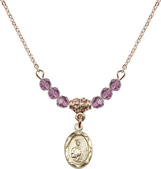 18" Hamilton Gold Plated Necklace with 4mm Light Amethyst Crystal Beads featuring a 14kt Gold Filled Saint Jude Medal.