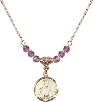 18" Hamilton Gold Plated Necklace with 4mm Light Amethyst Crystal Beads featuring a 14kt Gold Filled Saint Jude Medal. Engraved Catholic Saint Jewelry