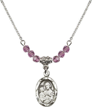 18" Rhodium Plated Necklace with 4mm Light Amethyst Crystal Beads featuring a Sterling Silver Saint Joseph Medal. Engraved Catholic Saint Jewelry