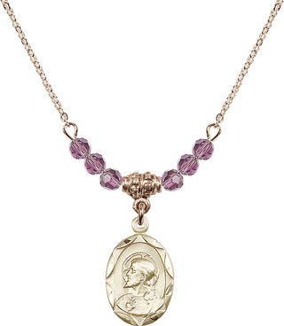 18" Hamilton Gold Plated Necklace with 4mm Light Amethyst Crystal Beads featuring a 14kt Gold Filled Scapular Medal.