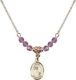 18" Hamilton Gold Plated Necklace with 4mm Light Amethyst Crystal Beads featuring a 14kt Gold Filled First Penance Medal.
