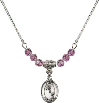 18" Rhodium Plated Necklace with 4mm Light Amethyst Crystal Beads featuring a Sterling Silver First Penance Medal.