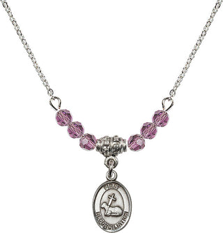 18" Rhodium Plated Necklace with 4mm Light Amethyst Crystal Beads featuring a Sterling Silver First Reconciliation Medal.