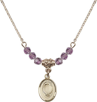 18" Hamilton Gold Plated Necklace with 4mm Light Amethyst Crystal Beads featuring a 14kt Gold Filled Baptism Medal.