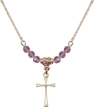 18" Hamilton Gold Plated Necklace with 4mm Light Amethyst Crystal Beads featuring a 14kt Gold Filled Maltese Cross Medal.