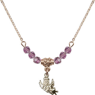 18" Hamilton Gold Plated Necklace with 4mm Light Amethyst Crystal Beads featuring a 14kt Gold Filled Guardian Angel Medal.