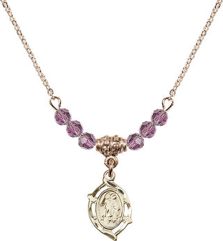 18" Hamilton Gold Plated Necklace with 4mm Light Amethyst Crystal Beads featuring a 14kt Gold Filled Guardian Angel Medal.