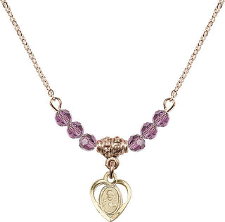 18" Hamilton Gold Plated Necklace with 4mm Light Amethyst Crystal Beads featuring a 14kt Gold Filled Scapular Medal.