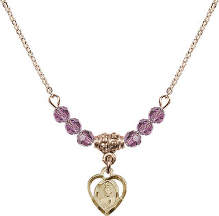 18" Hamilton Gold Plated Necklace with 4mm Light Amethyst Crystal Beads featuring a 14kt Gold Filled Saint Jude Medal. Engraved Catholic Saint Jewelry
