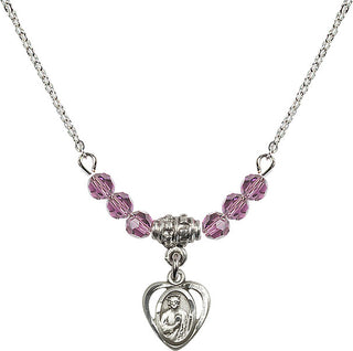 18" Rhodium Plated Necklace with 4mm Light Amethyst Crystal Beads featuring a Sterling Silver Saint Jude Medal. Engraved Catholic Saint Jewelry