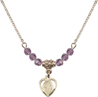 18" Hamilton Gold Plated Necklace with 4mm Light Amethyst Crystal Beads featuring a 14kt Gold Filled Guardian Angel Medal. Engraved Catholic Saint Jewelry