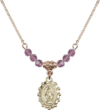 18" Hamilton Gold Plated Necklace with 4mm Light Amethyst Crystal Beads featuring a 14kt Gold Filled Miraculous Medal.