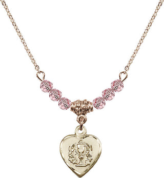 18" Hamilton Gold Plated Necklace with 4mm Light Rose Crystal Beads featuring a 14kt Gold Filled Heart / Communion Medal.