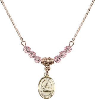 18" Hamilton Gold Plated Necklace with 4mm Light Rose Crystal Beads featuring a 14kt Gold Filled First Reconciliation Medal.